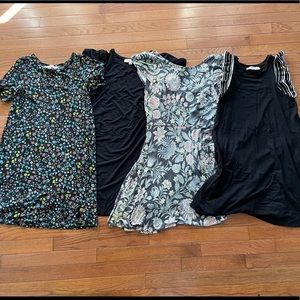 4 Loft XS dresses! 2 floral and 2 black swing dresses